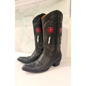 Frye Rancher Flower Mid Black Leather Cowboy Western Boots